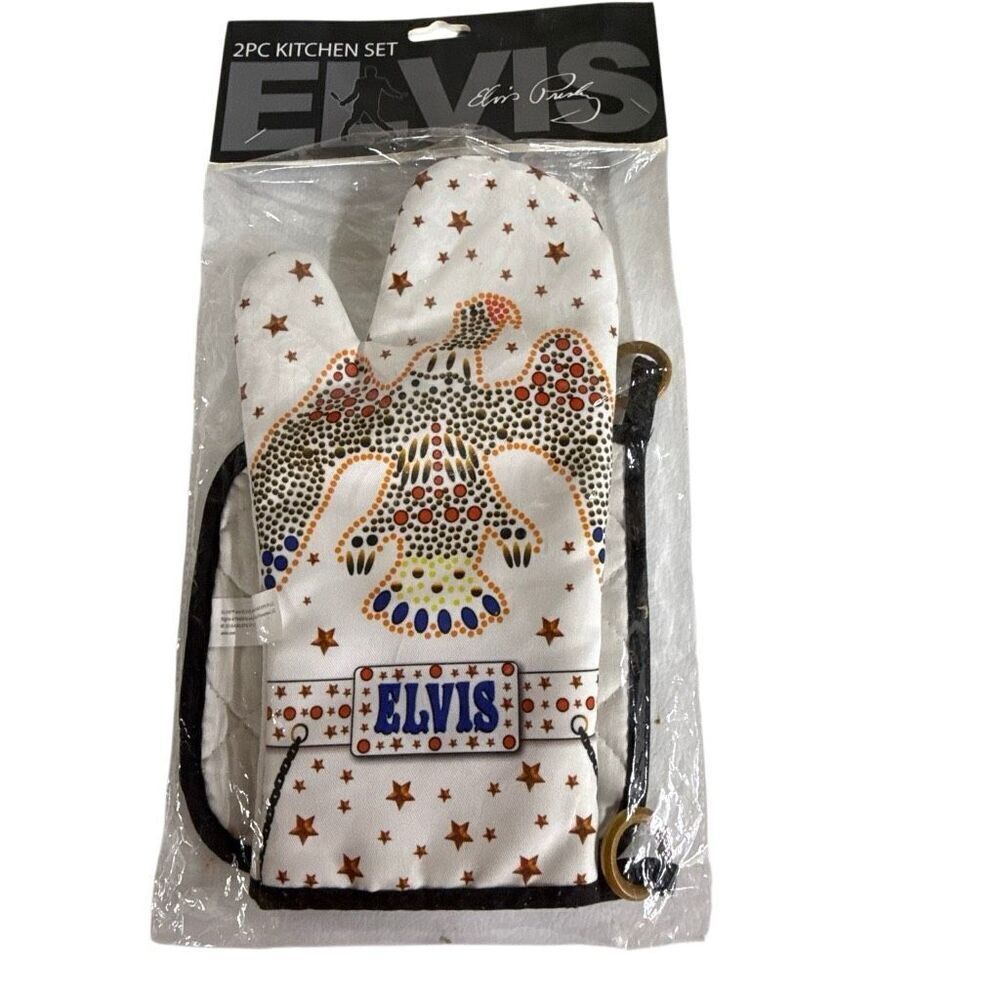 NWT Elvis Presley White Jumpsuit Eagle Oven Mitt & Pot Holder 2 Pcs Kitchen Set
